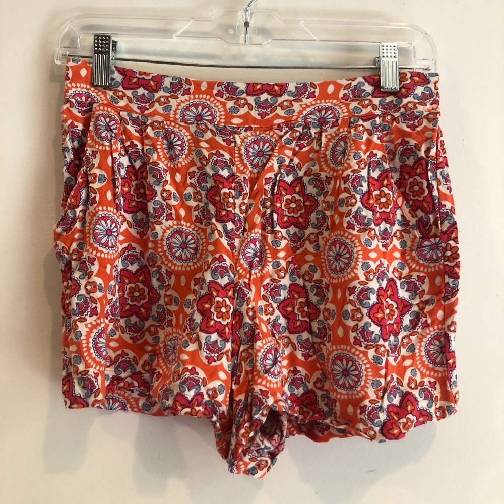 High waisted Orange patterned flowy shorts
